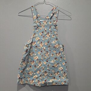 Tahari Girls Blue Floral Corduroy Jumper Dress Sleeveless Overall Size 7